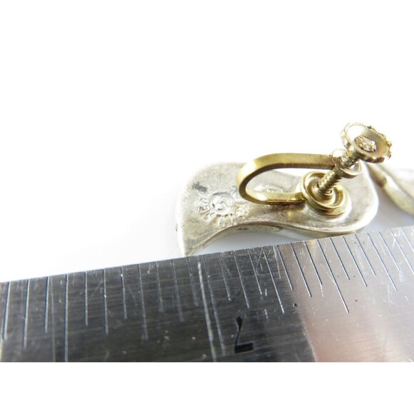Vintage Modernist Wavy Abalone & Sterling G Taxco Mexico Silver Screw Back Earri - Picture 8 of 9